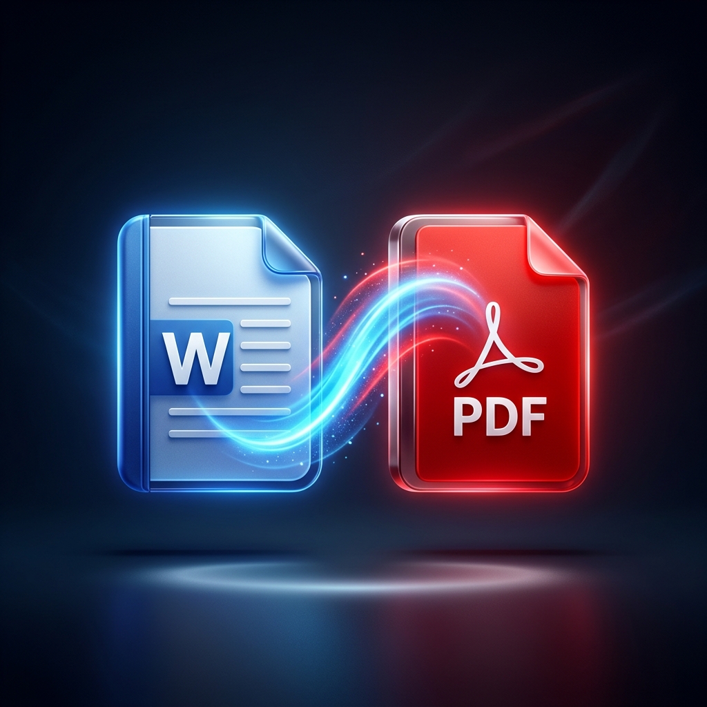 DOCX document morphing into PDF icon