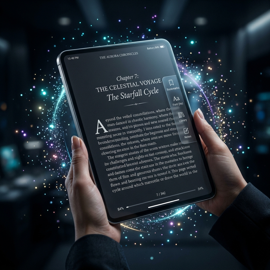 EPUB e-book reader in a sleek dark browser interface